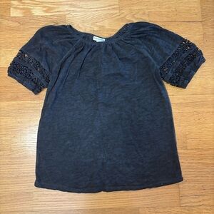 NEW Earthbound Floral Lace Sleeve Boho Coastal Grandma Hippie Blouse S